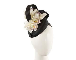 Hats From Oz Black Pillbox Fascinator with Cream Flowers