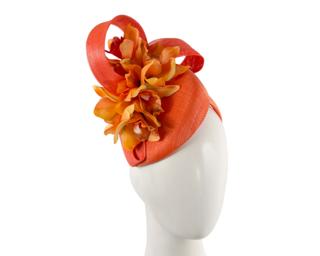 Hats From Oz Orange Pillbox Fascinator with Flowers