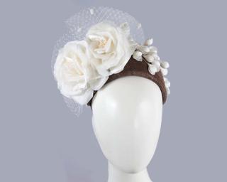 Hats From Oz Brown and Cream Floral Fascinator Headband – Australian Made