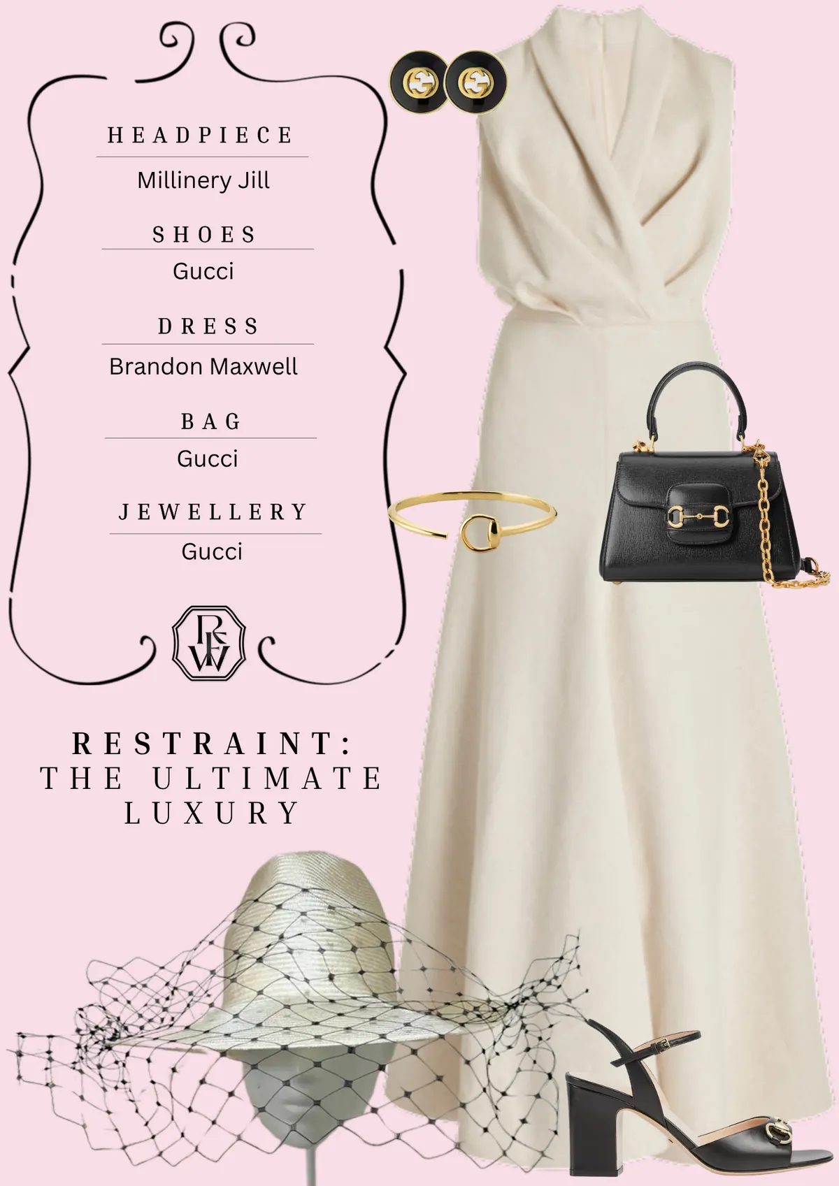 Spring Style Guide, page 8: Millinery Jill; Gucci; Brandon Maxwell; Gucci; RESTRAINT: THE ULTIMATE LUXURY